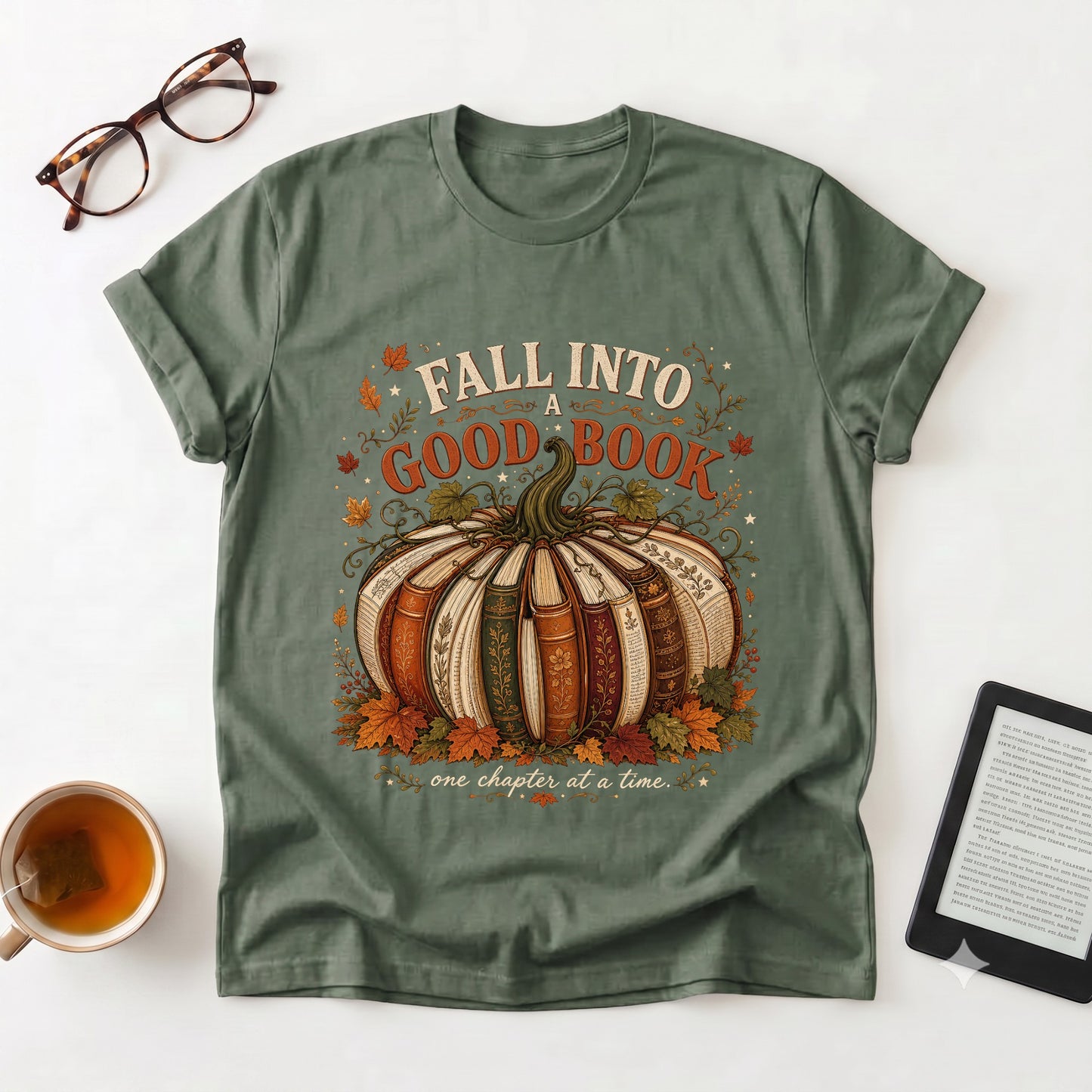 Fall Into a Good Book T-Shirt | Pumpkin Book Stack Tee, Autumn Reading
