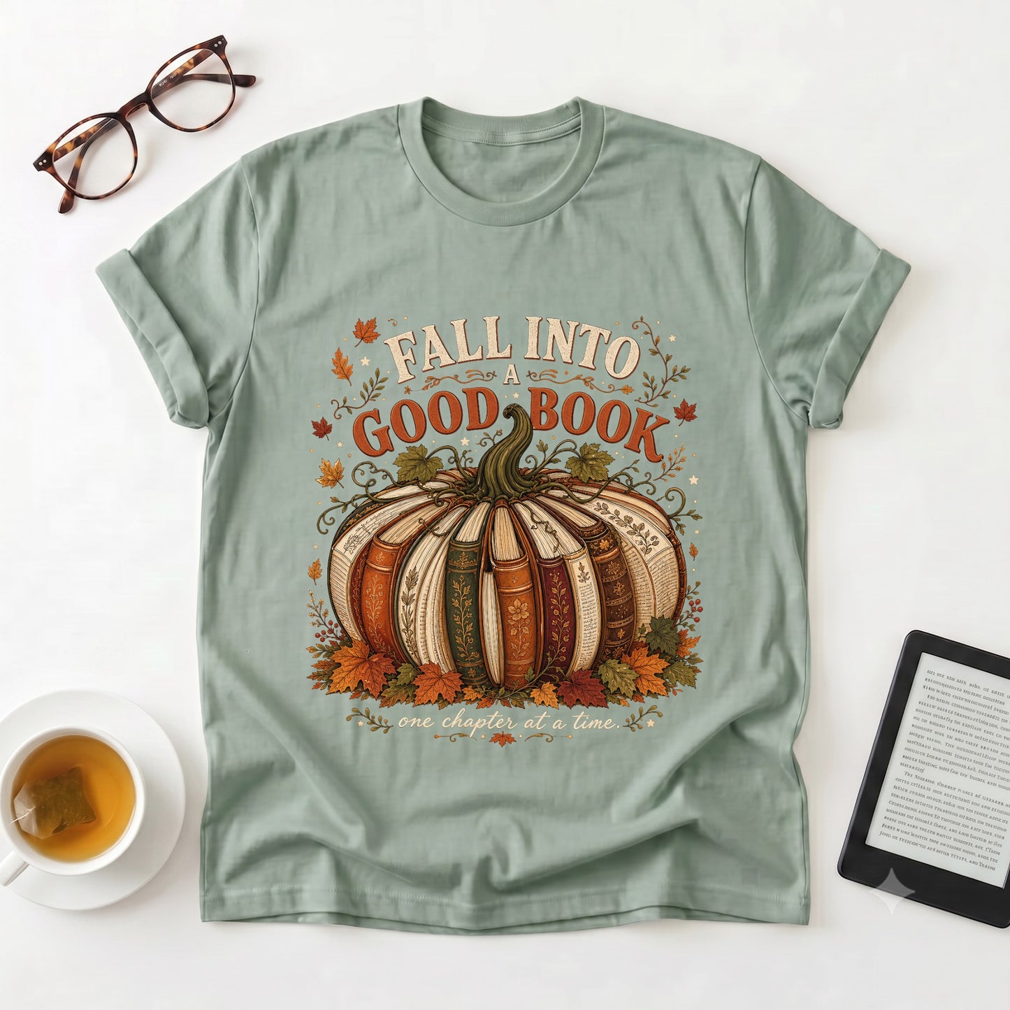 Fall Into a Good Book T-Shirt | Pumpkin Book Stack Tee, Autumn Reading